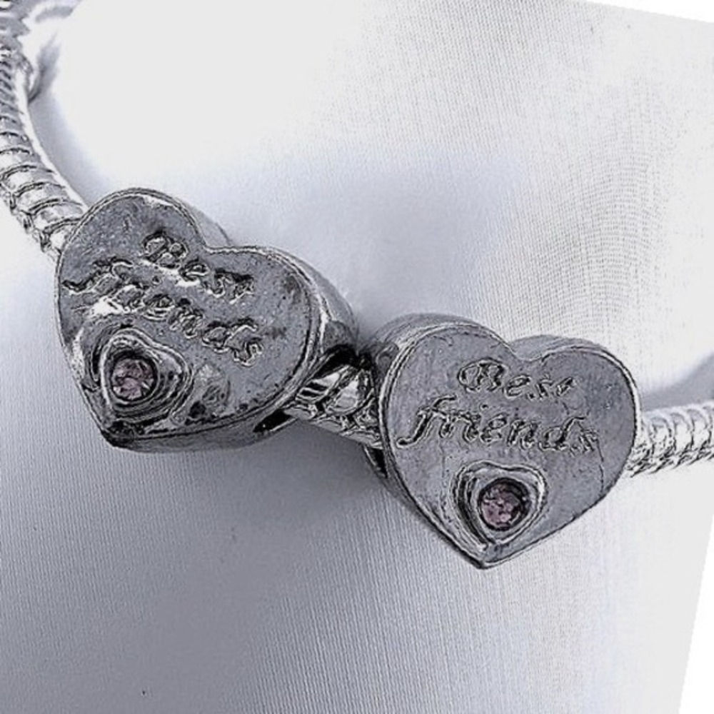 2pcs Heart Best Friend Bead Charm Fits Snake‎ Chain Bracelet Brand